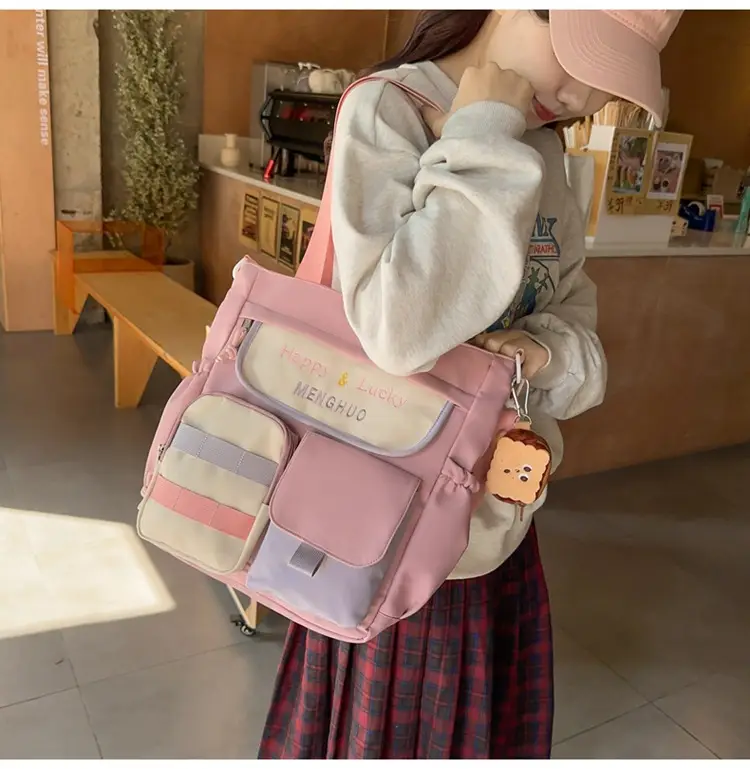 Women's White Oxford Cloth Tote Bag Large Capacity Autumn Winter Crossbody — feature 26