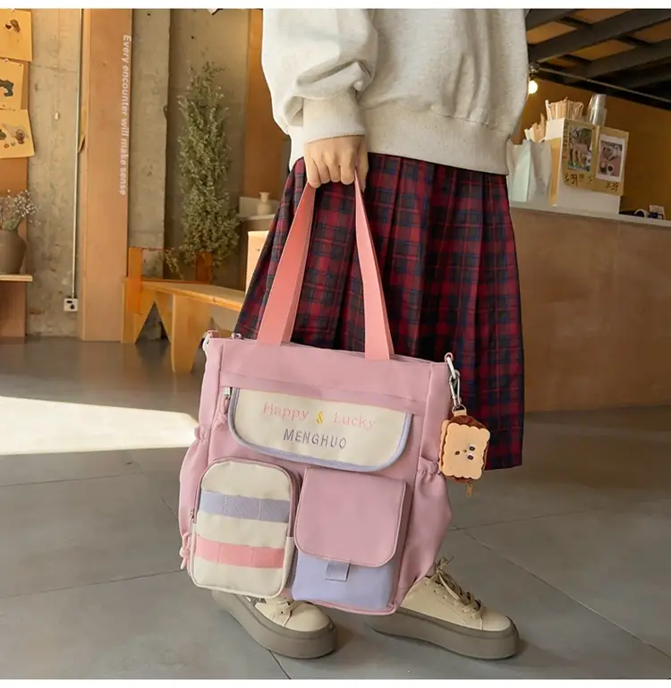 Women's White Oxford Cloth Tote Bag Large Capacity Autumn Winter Crossbody — feature 27
