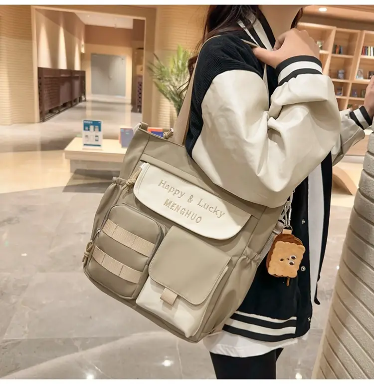 Women's White Oxford Cloth Tote Bag Large Capacity Autumn Winter Crossbody — feature 29