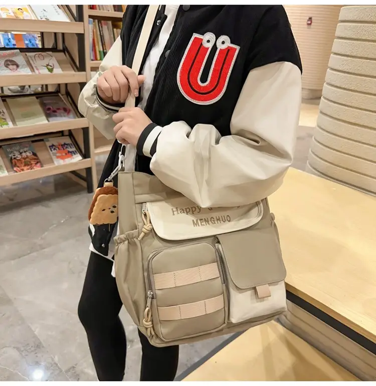 Women's White Oxford Cloth Tote Bag Large Capacity Autumn Winter Crossbody — feature 30