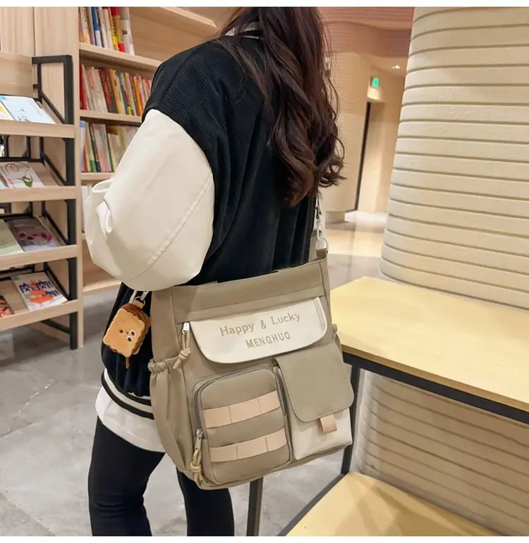 Women's White Oxford Cloth Tote Bag Large Capacity Autumn Winter Crossbody — feature 31