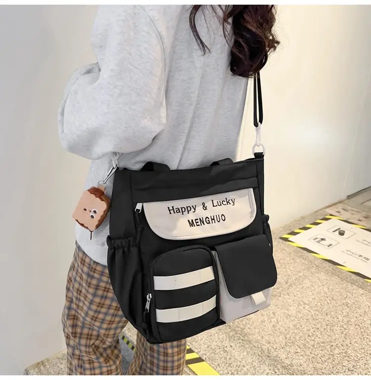 Women's White Oxford Cloth Tote Bag Large Capacity Autumn Winter Crossbody — feature 34