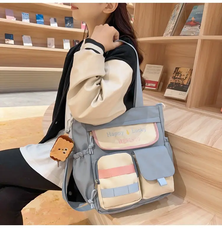 Women's White Oxford Cloth Tote Bag Large Capacity Autumn Winter Crossbody — feature 36