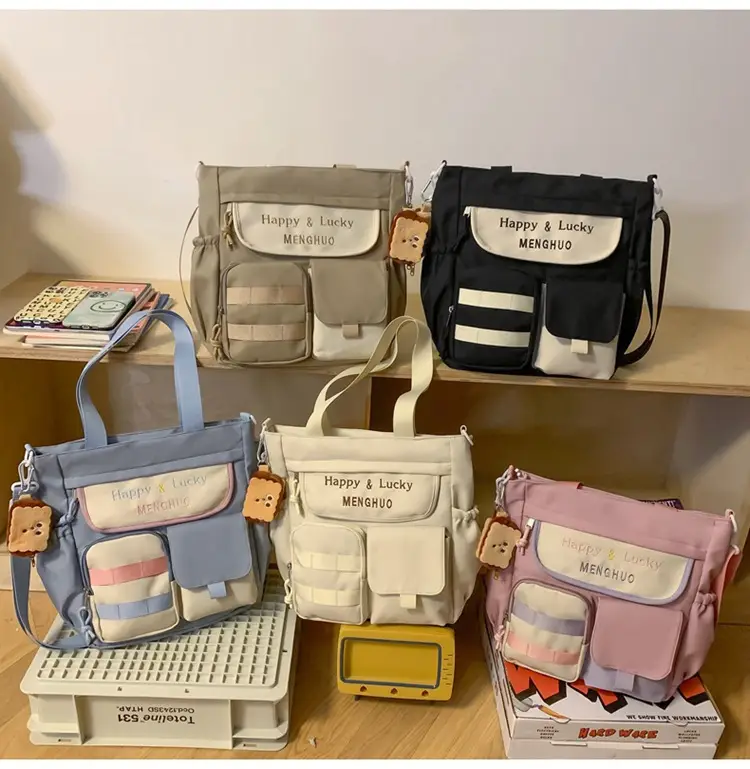 Women's White Oxford Cloth Tote Bag Large Capacity Autumn Winter Crossbody — feature 38