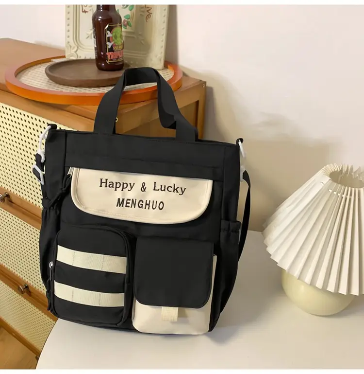 Women's White Oxford Cloth Tote Bag Large Capacity Autumn Winter Crossbody — feature 39
