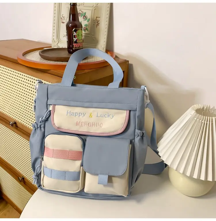 Women's White Oxford Cloth Tote Bag Large Capacity Autumn Winter Crossbody — feature 40