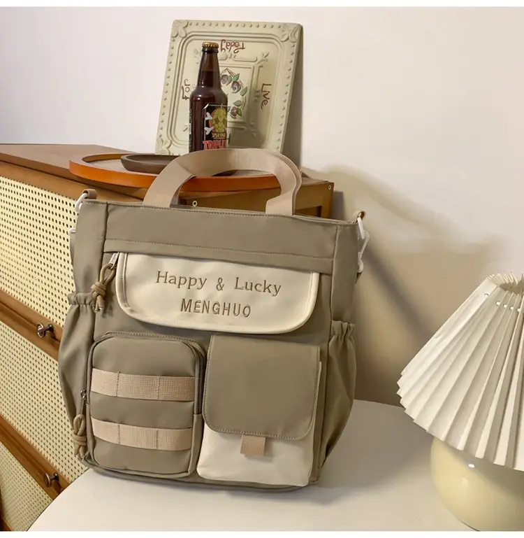 Women's White Oxford Cloth Tote Bag Large Capacity Autumn Winter Crossbody — feature 42