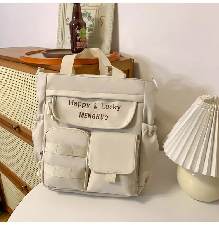 Women's White Oxford Cloth Tote Bag Large Capacity Autumn Winter Crossbody — feature 43