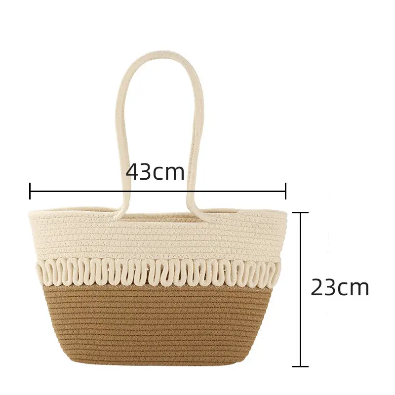 Women Textured Straw Beach Tote Bag White Black - Image 7