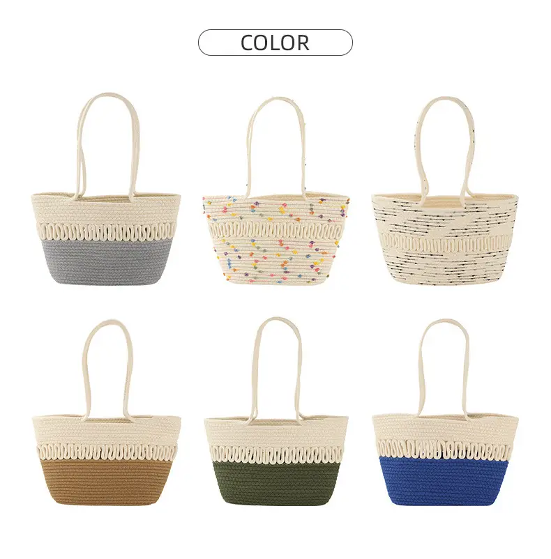 Women Textured Straw Beach Tote Bag White Black — feature 2