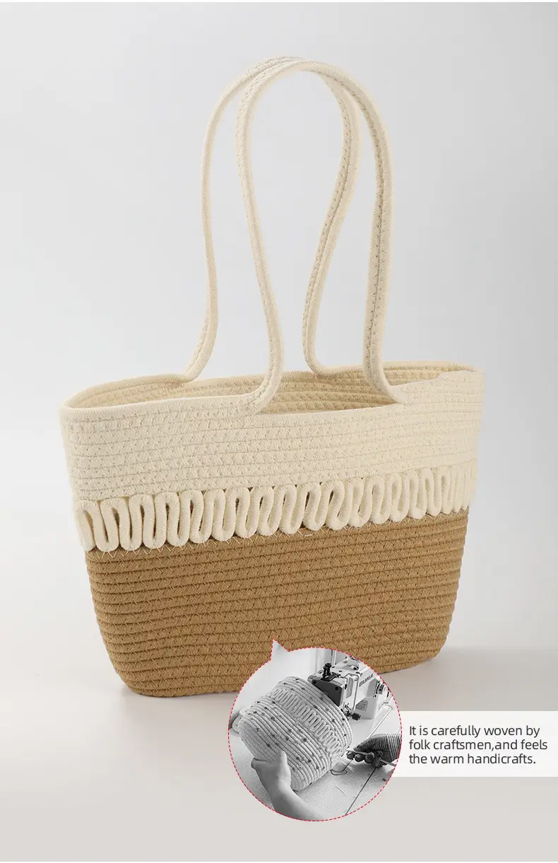Women Textured Straw Beach Tote Bag White Black — feature 3