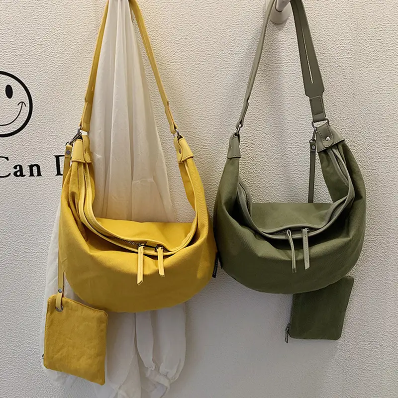 Women's Canvas Sports Bag Black Yellow Green Crossbody - Image 2