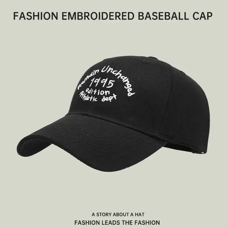 Men's Black Embroidered Peaked Baseball Cap with Curved Brim - Image 11