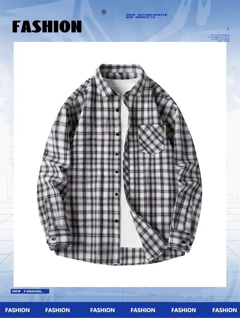 Men's Plaid Long Sleeve Jacket Spring Casual Top — feature 11