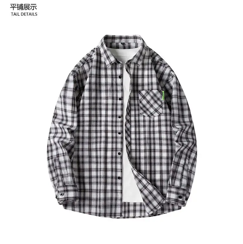 Men's Plaid Long Sleeve Jacket Spring Casual Top — feature 15