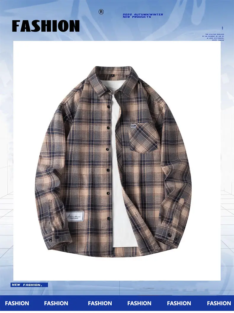 Men's Plaid Long Sleeve Jacket Spring Casual Top — feature 2