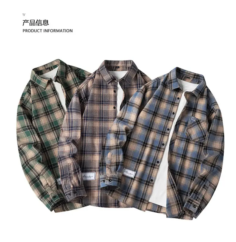 Men's Plaid Long Sleeve Jacket Spring Casual Top — feature 3