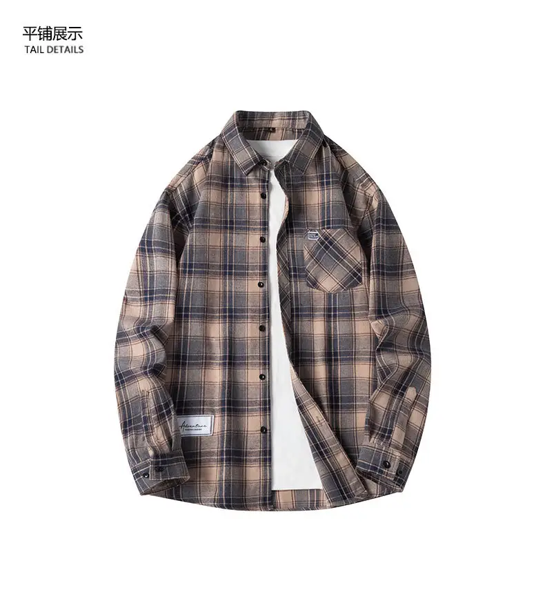 Men's Plaid Long Sleeve Jacket Spring Casual Top — feature 7