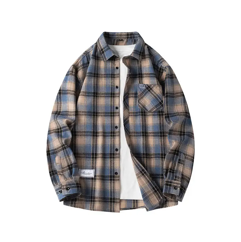 Men's Plaid Long Sleeve Jacket Spring Casual Top — feature 9