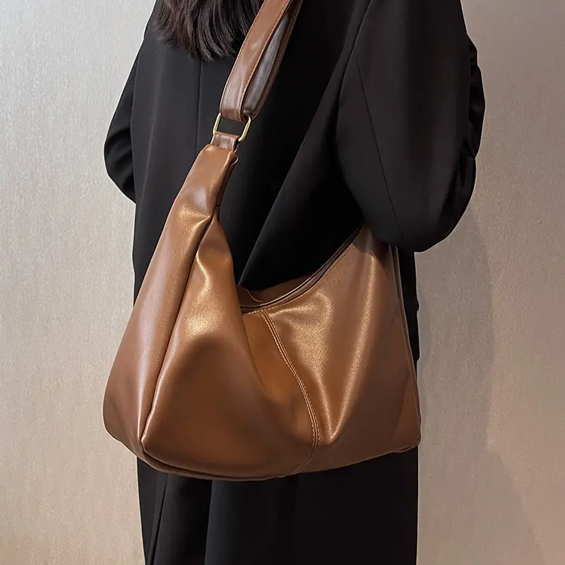 Brown Leather Shoulder Messenger Bag for Women - Image 3