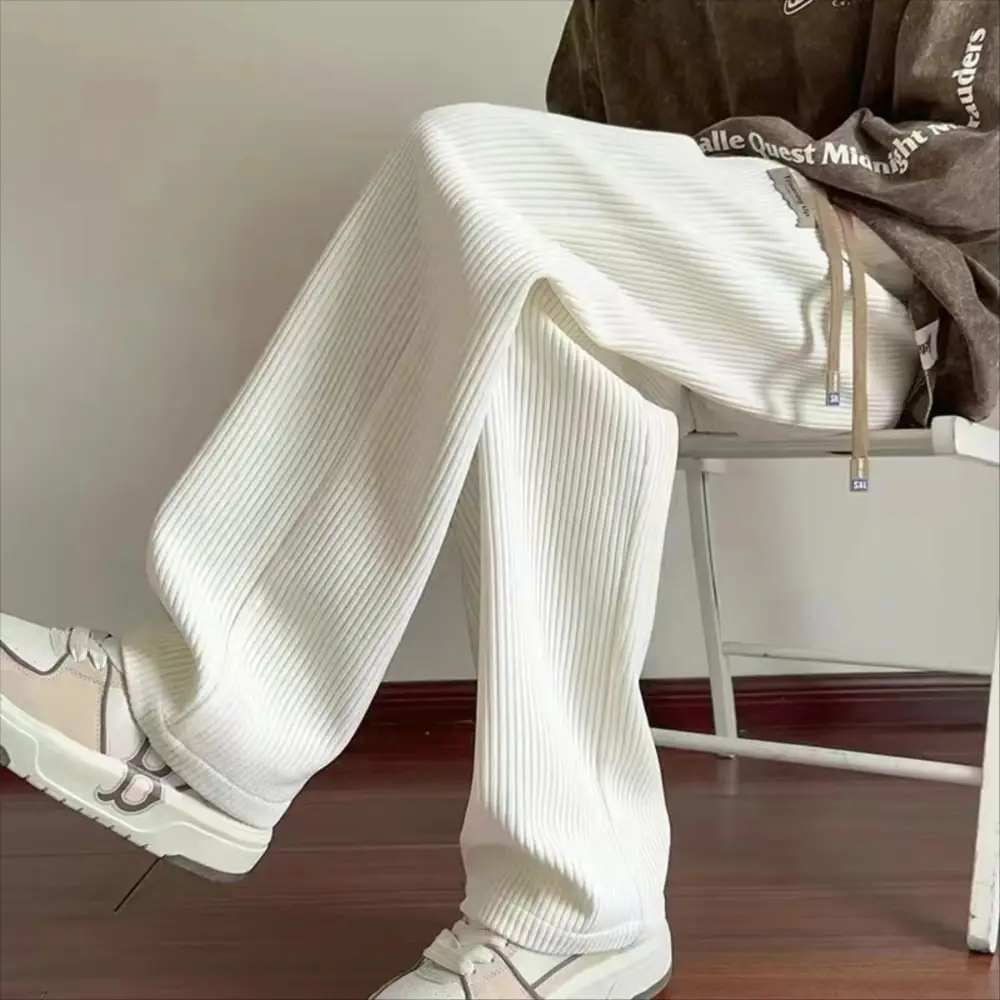 Men's Loose Straight Corduroy Pants White Plus Size - Image 2