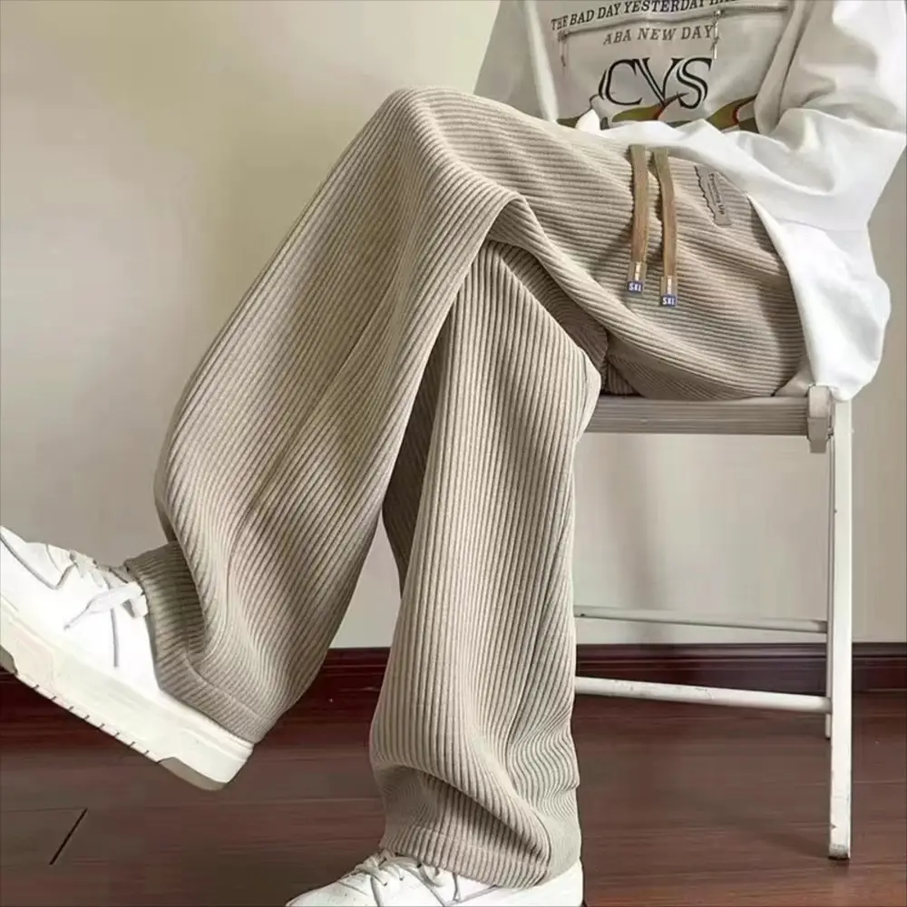Men's Loose Straight Corduroy Pants White Plus Size - Image 3