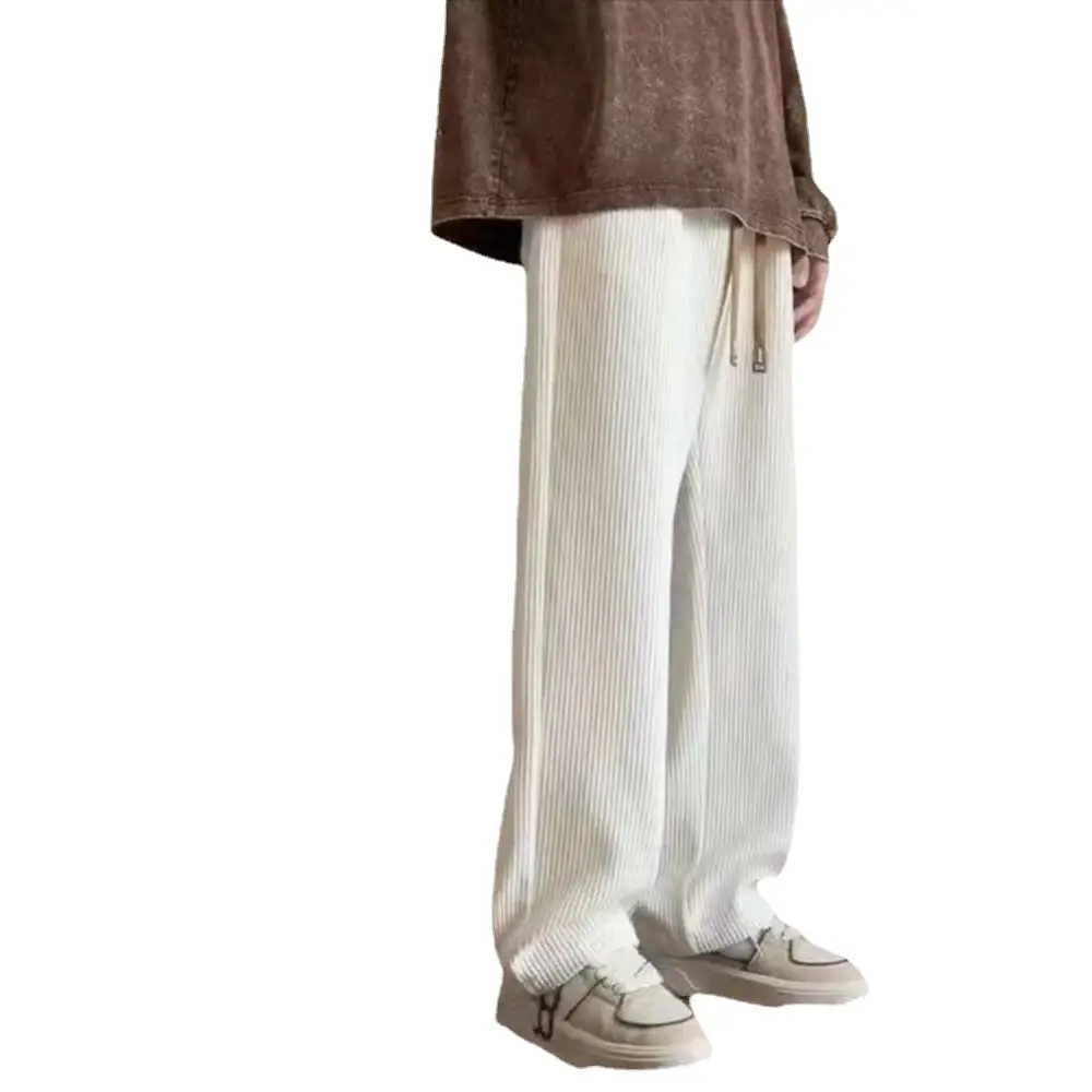 Men's Loose Straight Corduroy Pants White Plus Size - Image 5