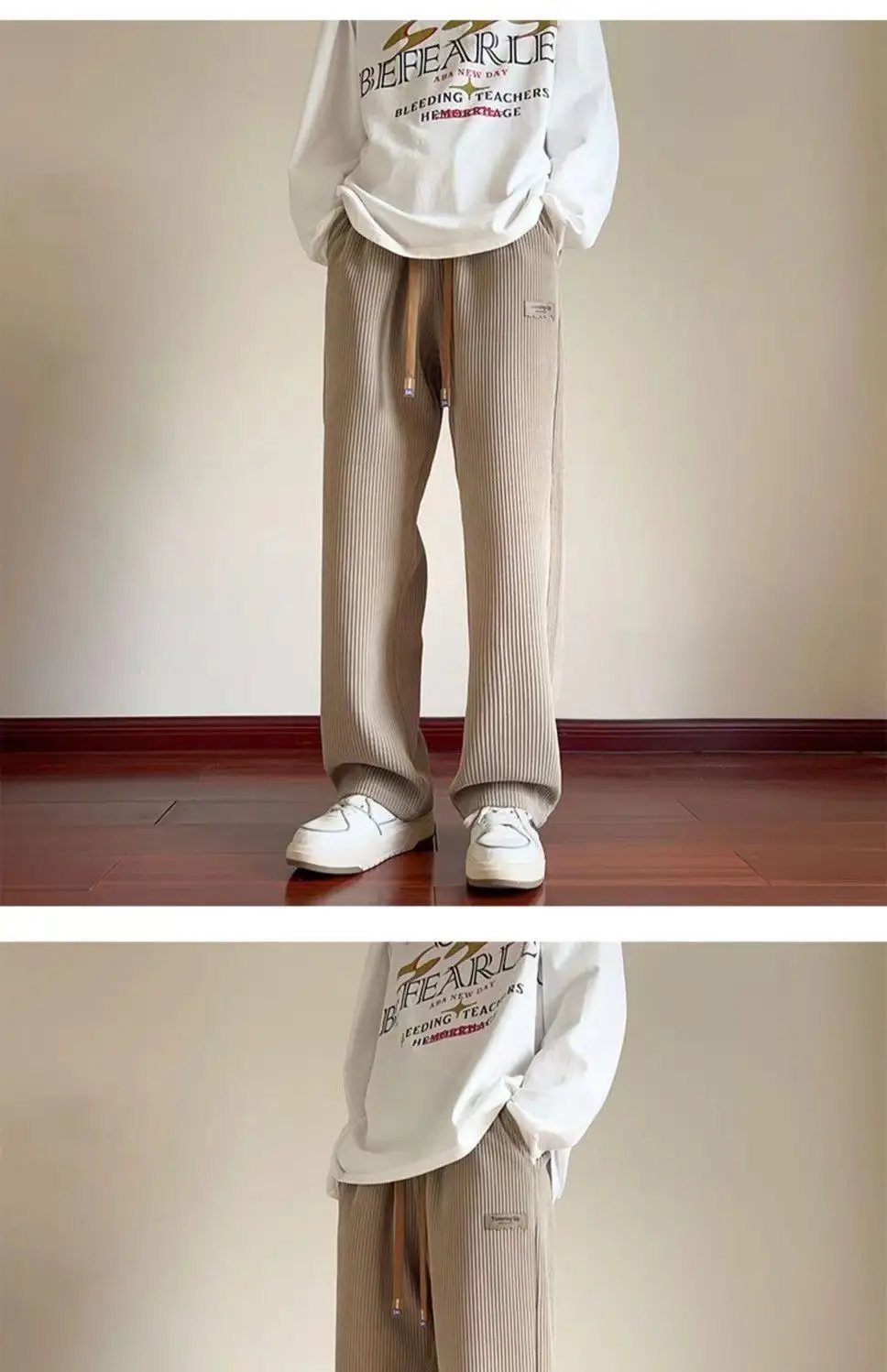 Men's Loose Straight Corduroy Pants White Plus Size — feature 12