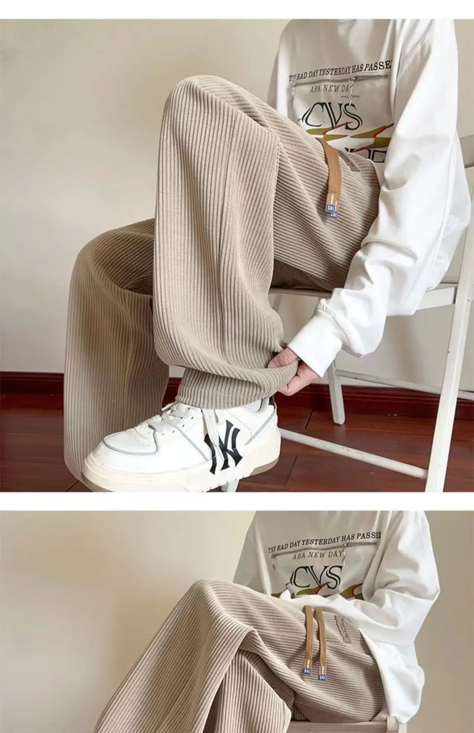 Men's Loose Straight Corduroy Pants White Plus Size — feature 14