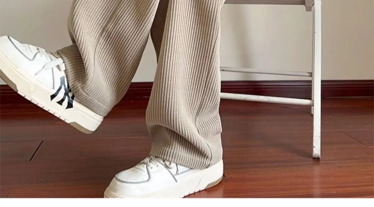 Men's Loose Straight Corduroy Pants White Plus Size — feature 15