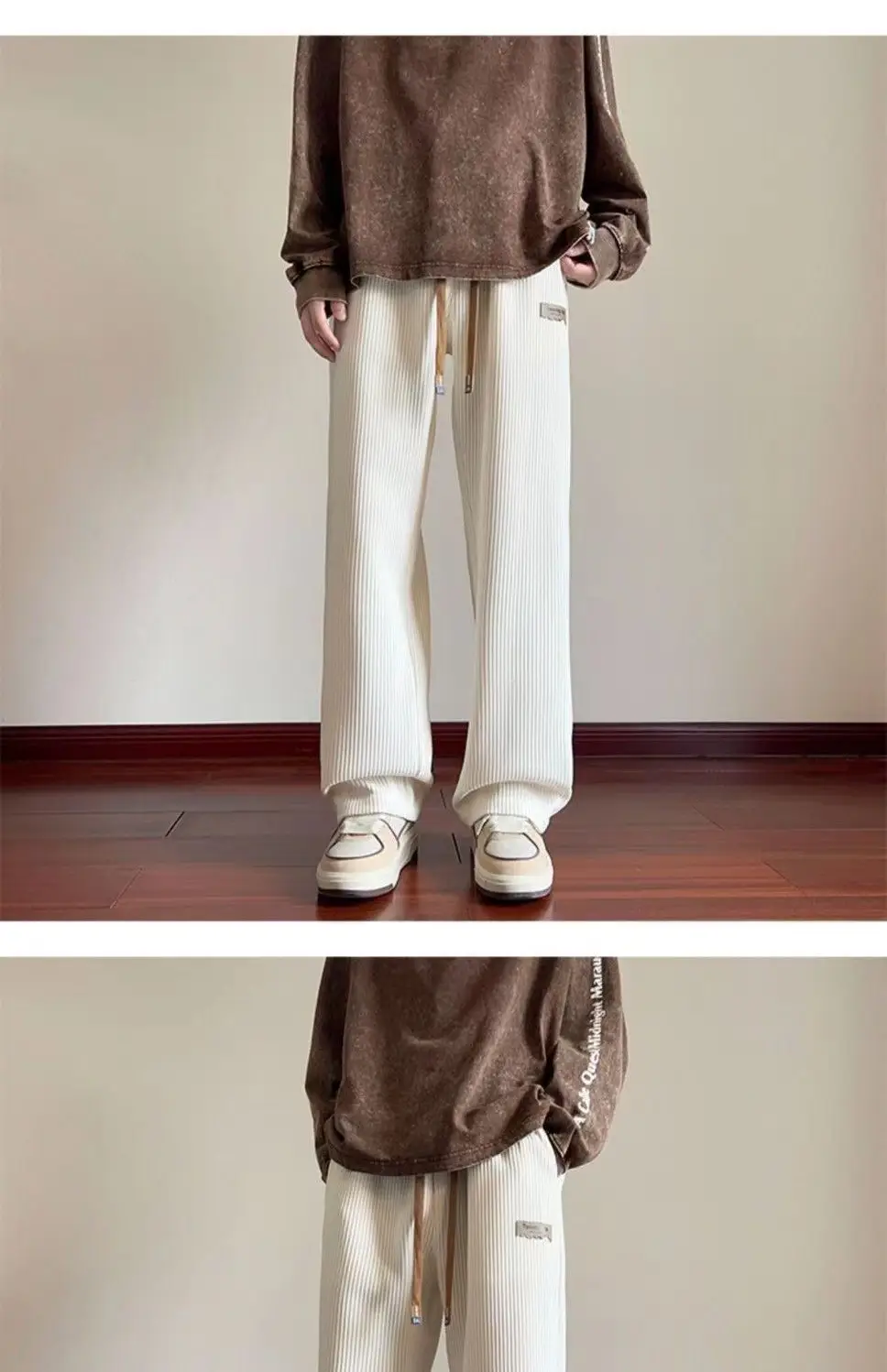 Men's Loose Straight Corduroy Pants White Plus Size — feature 4