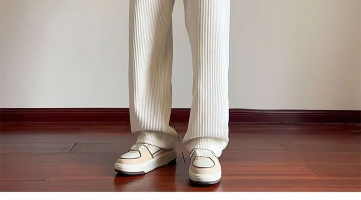 Men's Loose Straight Corduroy Pants White Plus Size — feature 5