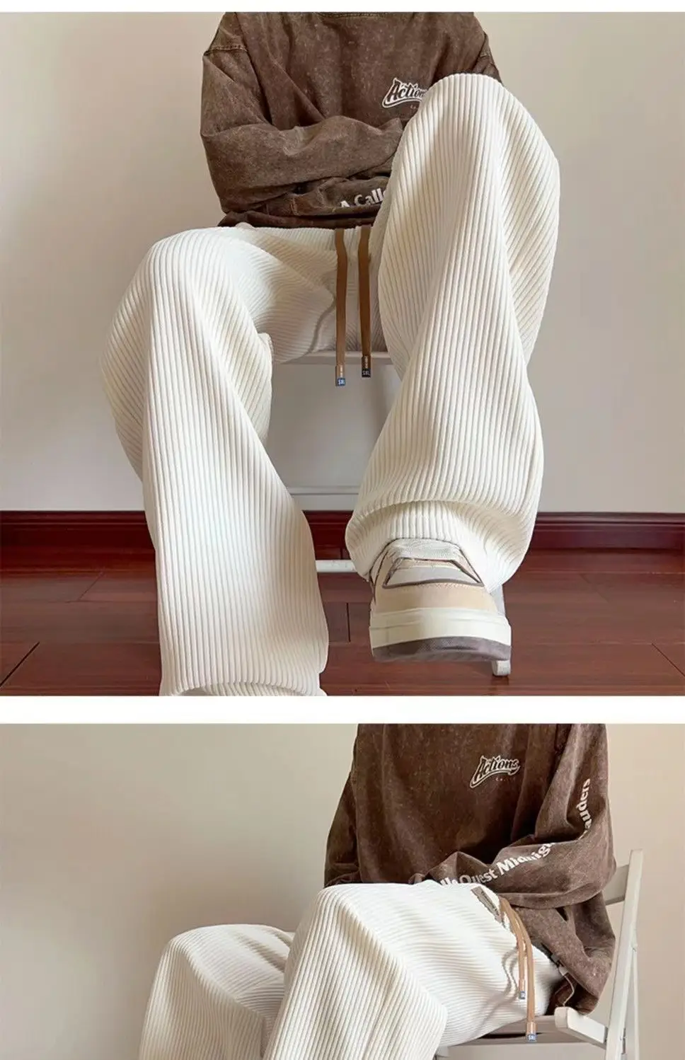 Men's Loose Straight Corduroy Pants White Plus Size — feature 6