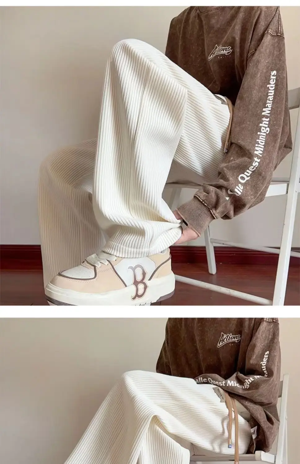 Men's Loose Straight Corduroy Pants White Plus Size — feature 8