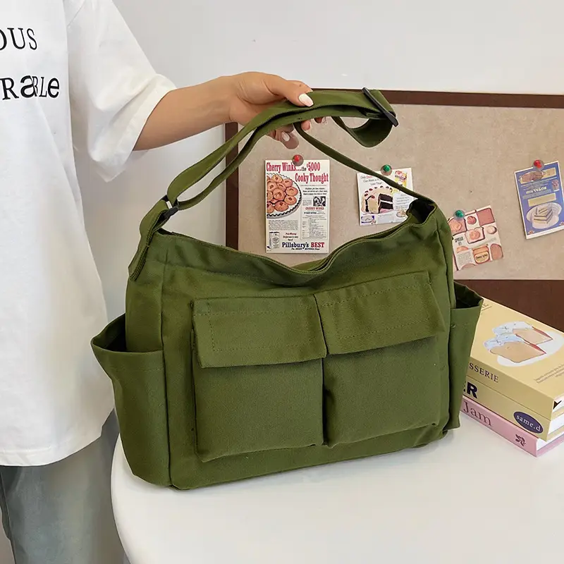 Green Canvas Crossbody Bag for Men Women Large Capacity - Image 7