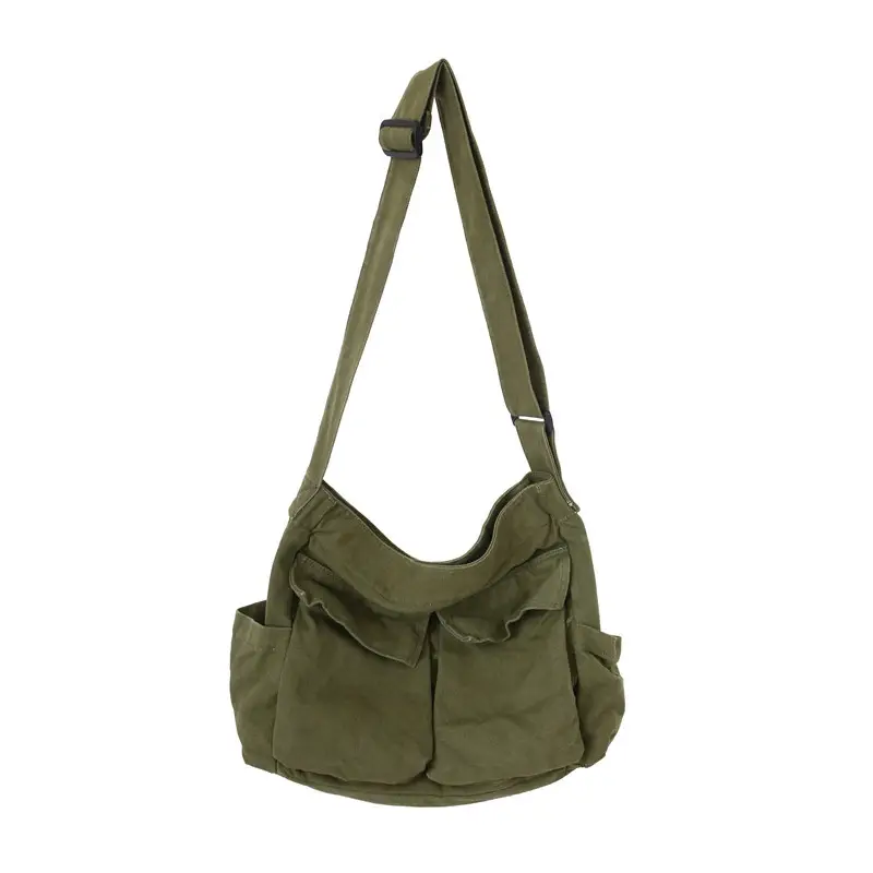 Green Canvas Crossbody Bag for Men Women Large Capacity - Image 9
