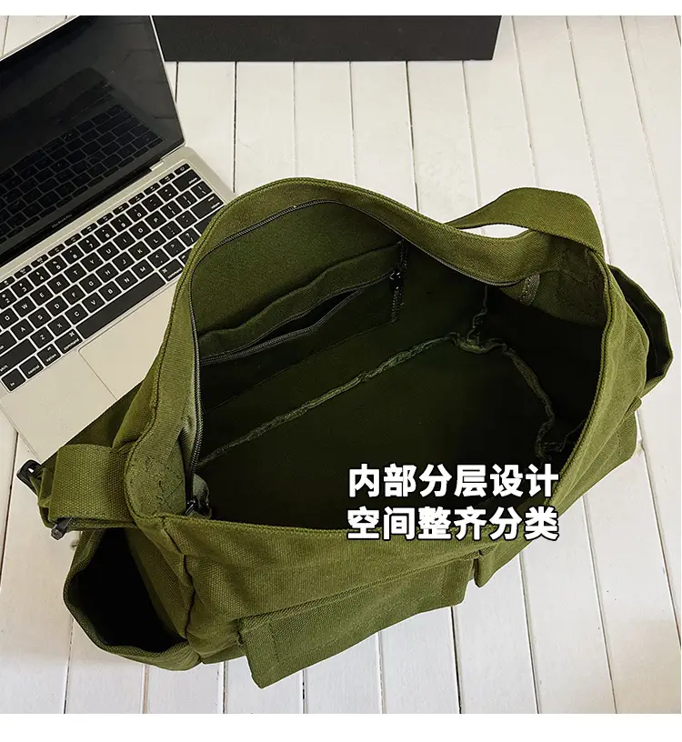 Green Canvas Crossbody Bag for Men Women Large Capacity — feature 10