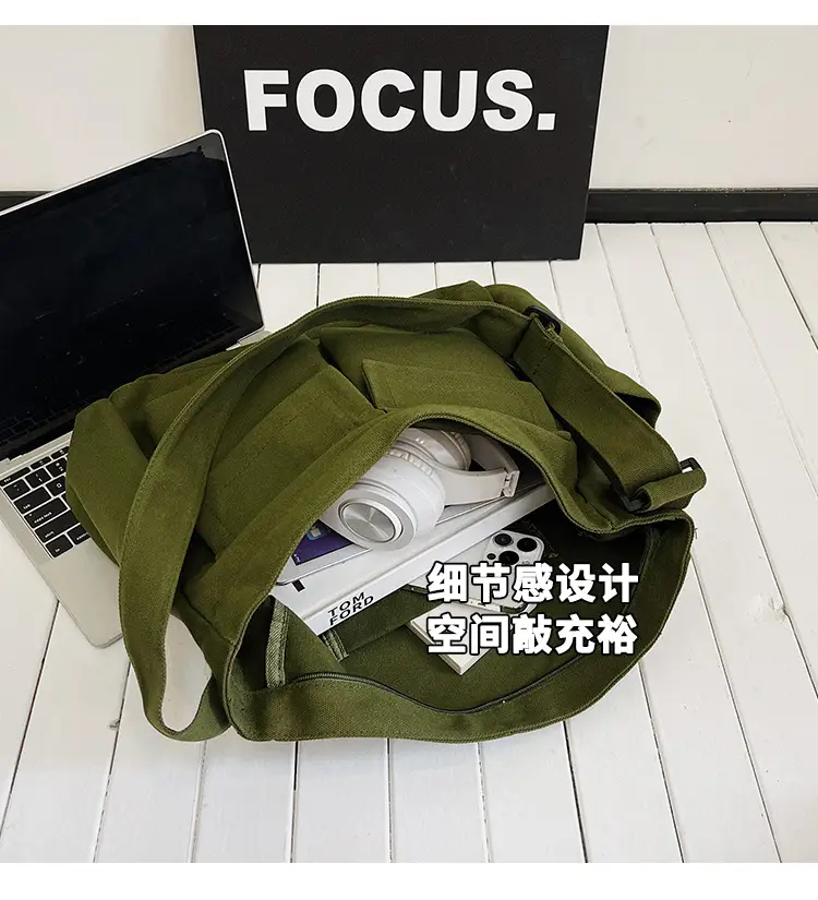 Green Canvas Crossbody Bag for Men Women Large Capacity — feature 11