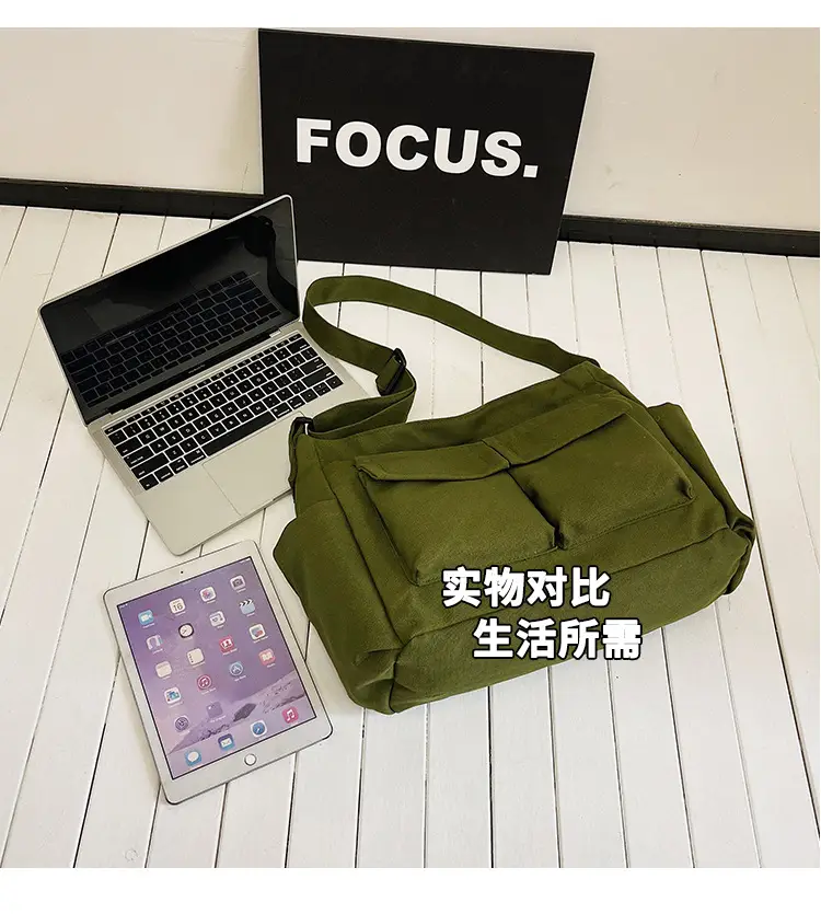 Green Canvas Crossbody Bag for Men Women Large Capacity — feature 12