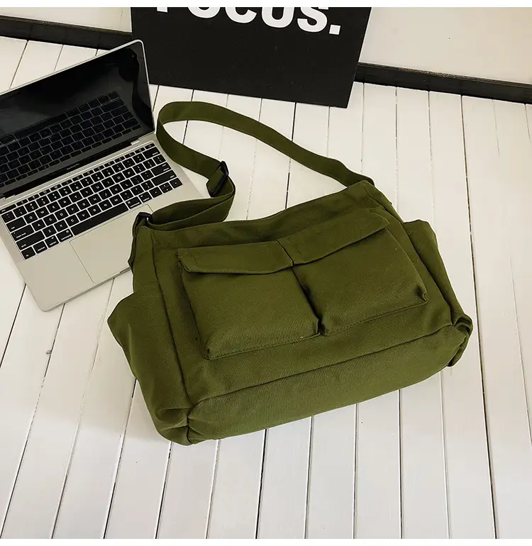 Green Canvas Crossbody Bag for Men Women Large Capacity — feature 21