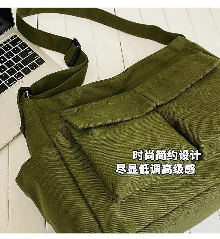 Green Canvas Crossbody Bag for Men Women Large Capacity — feature 3