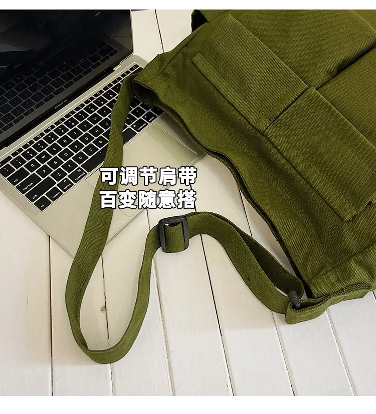 Green Canvas Crossbody Bag for Men Women Large Capacity — feature 6