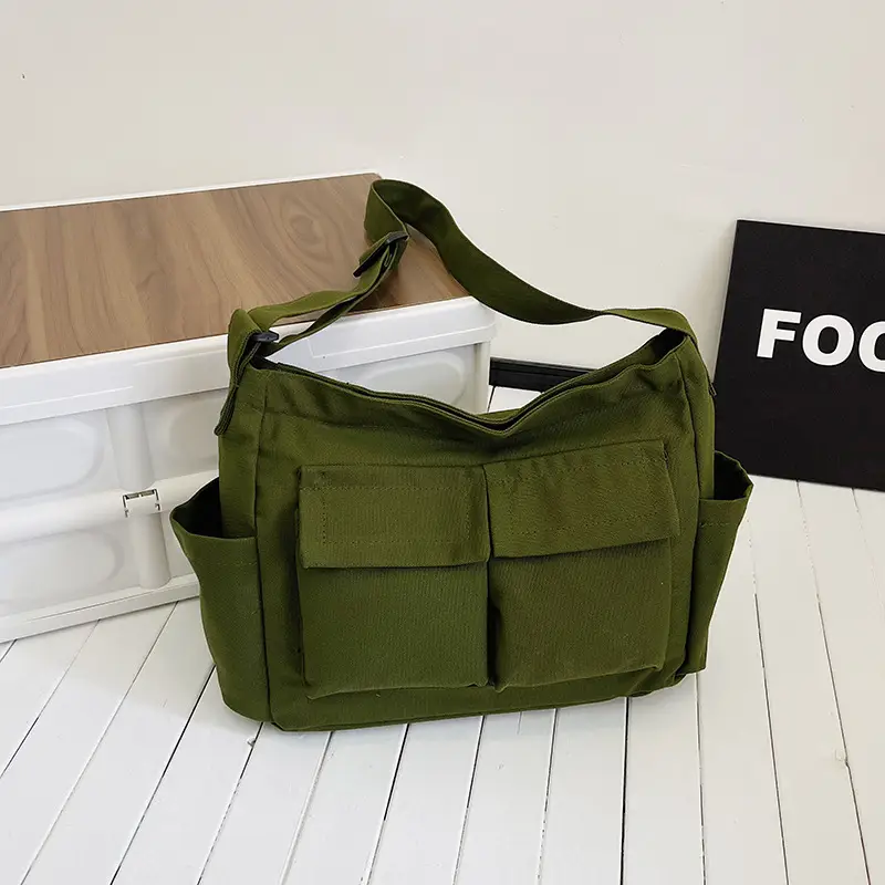 Green Canvas Crossbody Bag for Men Women Large Capacity - Image 2