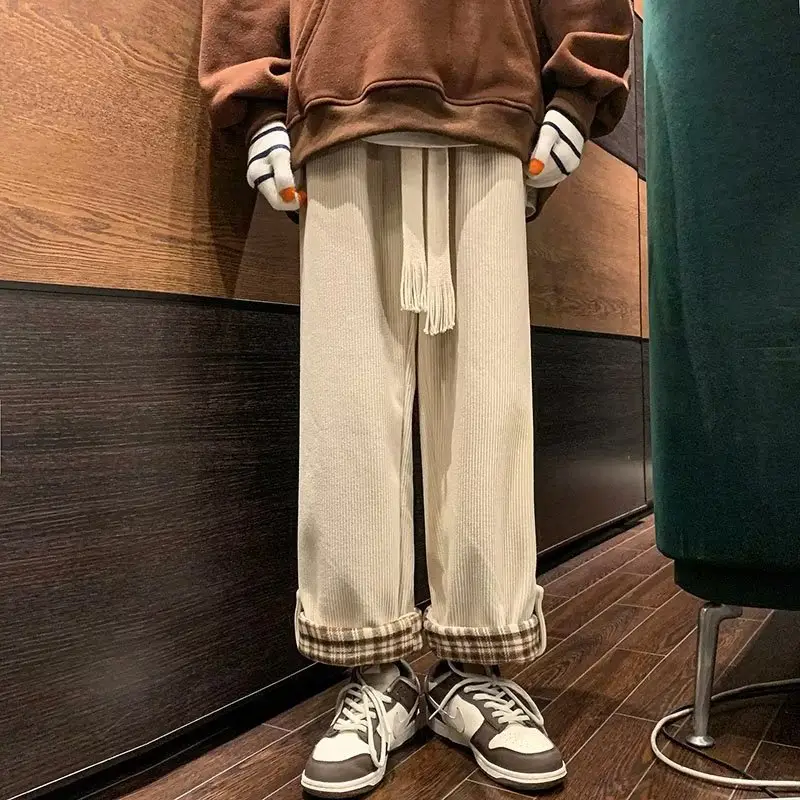 Men's Corduroy Plaid Cuff Pants Brown