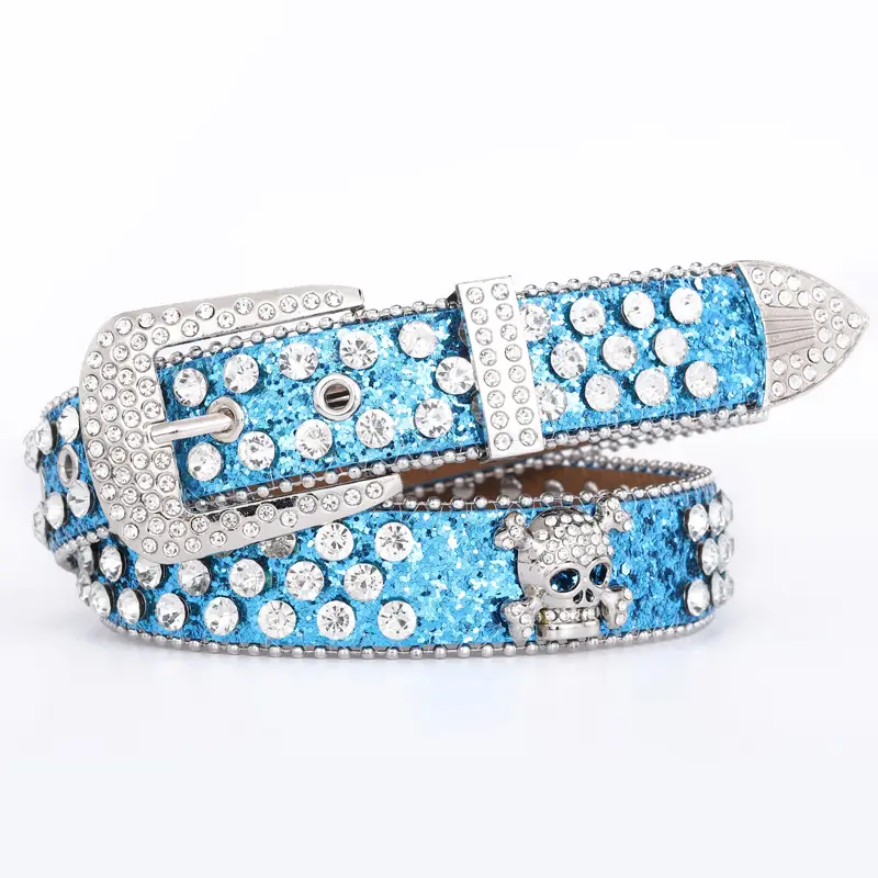 Red Rhinestone Skull Buckle Belt Set for Women - Image 3