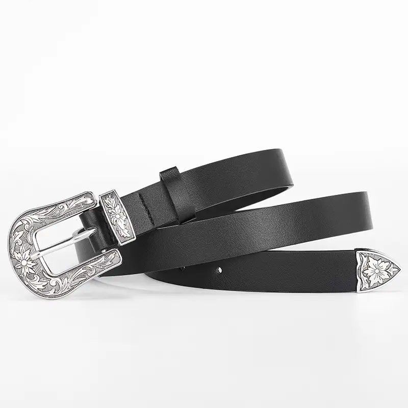Women's Korean Style Silver Buckle Belt Brown - Image 7