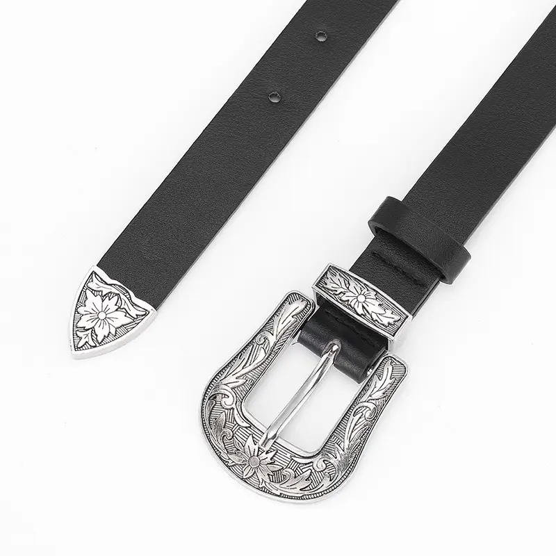Women's Korean Style Silver Buckle Belt Brown - Image 8