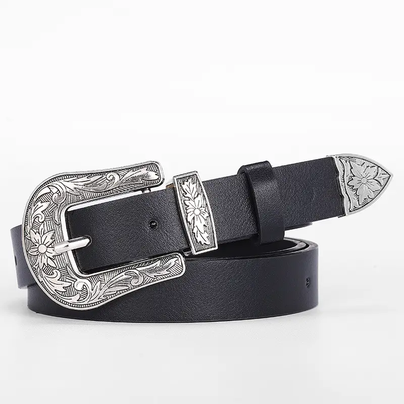 Women's Korean Style Silver Buckle Belt Brown - Image 2