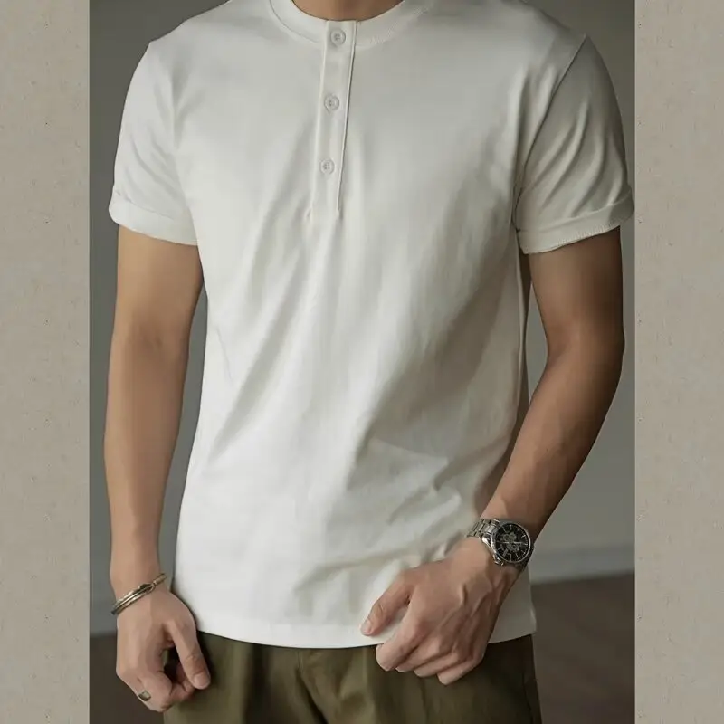 Men's White Cotton Polo Shirt Short Sleeve Button Front - Image 3