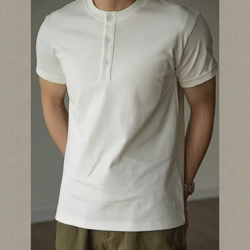 Men's White Cotton Polo Shirt Short Sleeve Button Front - Image 4
